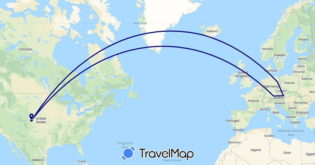 TravelMap itinerary: driving in Austria, Germany, Iceland, United States (Europe, North America)